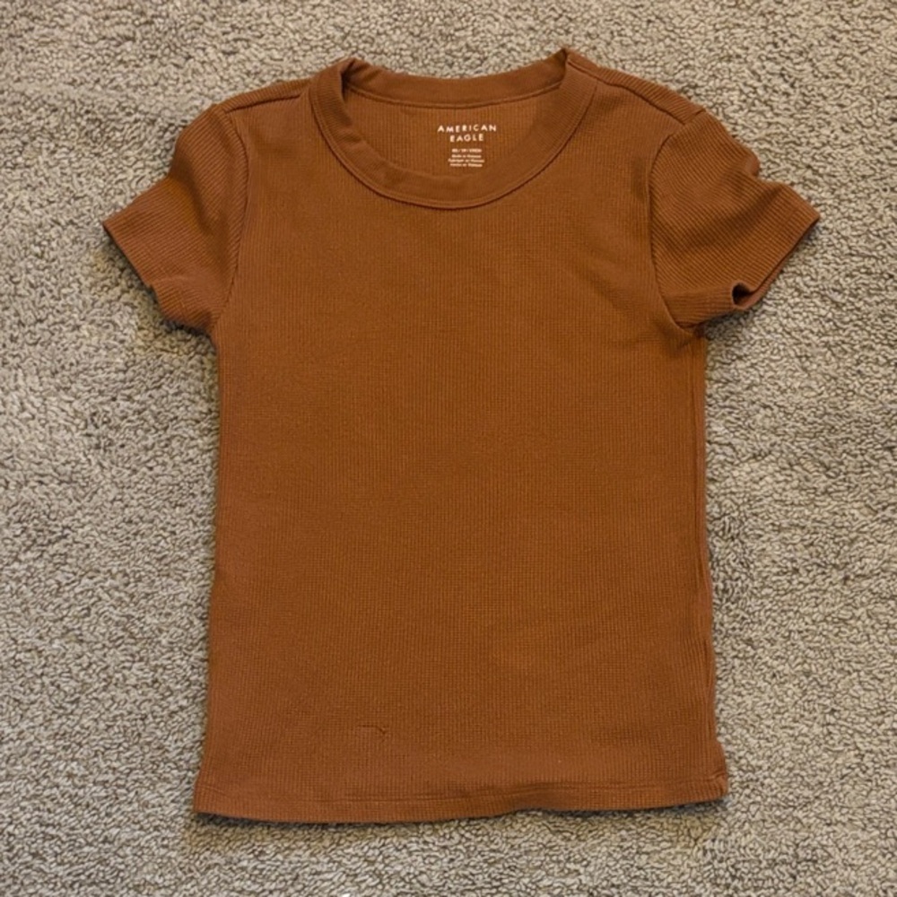 American Eagle Outfitters Kids Ribbed Short Sleeve Tee in Rust Brown
